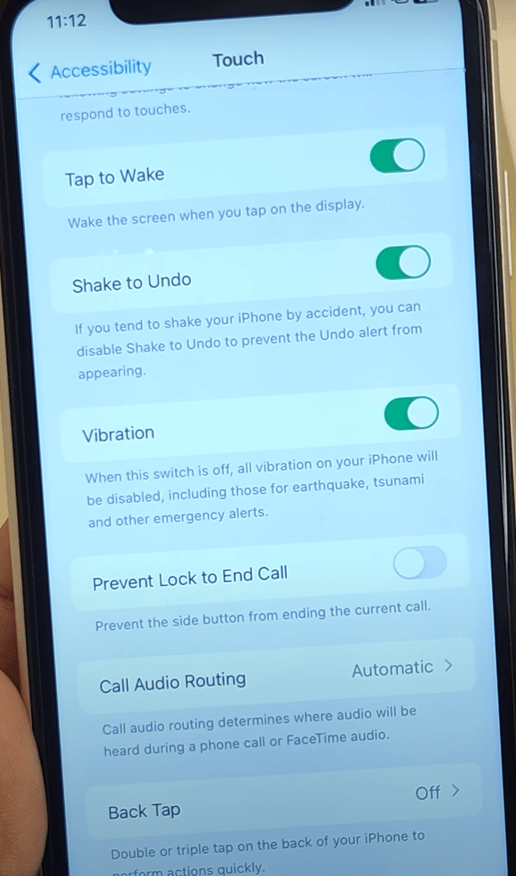 Accessibility section to setup Double Tap